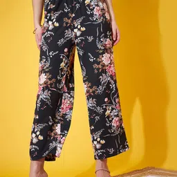Berrylush Women Floral Printed Relaxed Straight Leg Regular Fit High-Rise Plain Trousers-picture-34