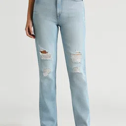 Pepe Jeans Women Straight Fit High-Rise Highly Distressed Pure Cotton Light Fade Jeans-picture-20