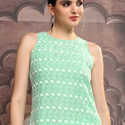 Vishudh Green Ethnic Motifs Embroidered Thread Work Straight Kurta image 1