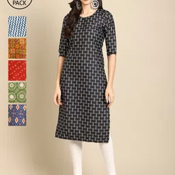 7Threads Women Pack of 6 Printed Crepe Kurtas-picture-41