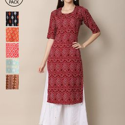 7Threads Women White and Red Printed Summer Sheers Crepe Kurta[PACK OF 6]-picture-48