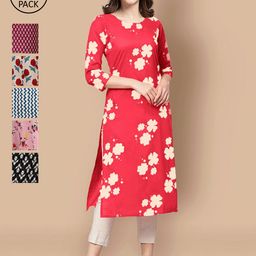 7Threads Women Pack of 6 Geometric Printed Summer Sheers Crepe Kurta-picture-47