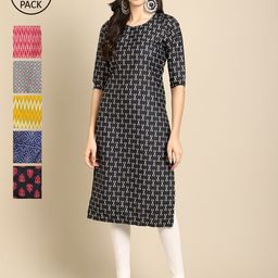 7threads 1 Stop Fashion Women Pack of 6 Geometric Printed Summer Sheers Crepe Kurta-picture-22