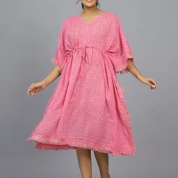 HANDICRAFT PALACE Hand Block Printed Pure Cotton Kaftan Swim Cover-Up Dress image 1