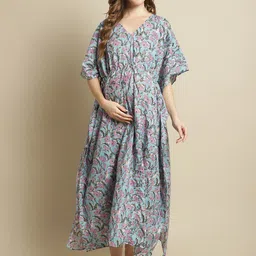 secret wish Secret WishSanganeri Floral Printed Pure Cotton Maternity Kaftan Nightdress-picture-32