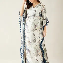 The Kaftan Company Off White Tropical Printed Maternity Kaftan Maxi Nightdress-image-8