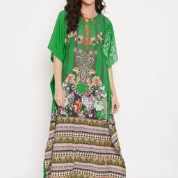 The Kaftan Company Green & Orange Ethnic Motifs Printed Kaftan Maxi Nightdress-picture-34
