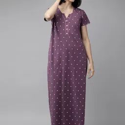 Zeyo Purple & White Printed Cotton Maxi Nightdress image 1
