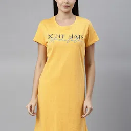 Curare Women Yellow Printed Nightdress-image-30