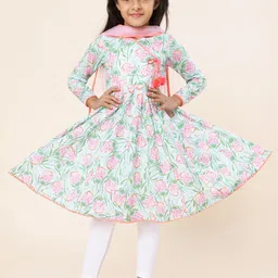 A.T.U.N. Girls Floral Printed Angrakha Pure Cotton Kurta With Leggings & Dupatta-picture-19
