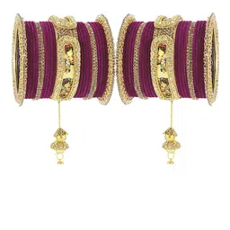 NMII Set Of 46 Stone-Studded Raadha Krishna Printed Design Latkan Bangles-image-1