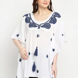 Indiankala4u Blue Pure Cotton Chikankari Embroidered Kaftan Top-picture-11