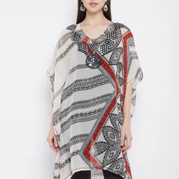 Ruhaans Cream-Coloured & Black Print Georgette Kaftan Longline Top-picture-40