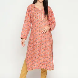 Mom For Sure by Ketki Dalal Floral Printed Straight Gotta Patti Cotton Maternity Kurta-picture-48