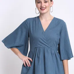 FAABRIQ V-Neck Bell Sleeves Cotton Wrap Top-picture-22