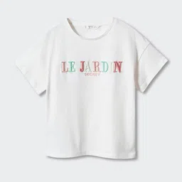 Mango Kids Girls Typography Embroidered Drop-Shoulder Sleeves Pure Cotton T-shirt-picture-7