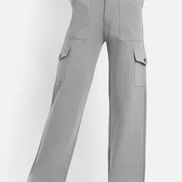 Next One Women Smart Straight Fit High-Rise Easy Wash Cargos Trousers-picture-38