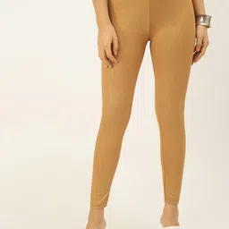 De Moza Women Copper Gold Colored Solid Ankle Length Leggings-image-98