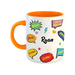ARTBUG Orange & White Text Printed Personalised Ceramic Glossy Mug 350 ml-picture-42