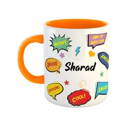 ARTBUG Orange & White Text Printed Personalised Ceramic Glossy Mug 350 ml-picture-35