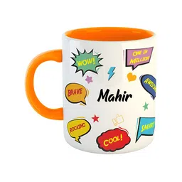 ARTBUG Orange & White Text Or Slogans Printed Ceramic Glossy Personalised Mug 350ml-picture-16