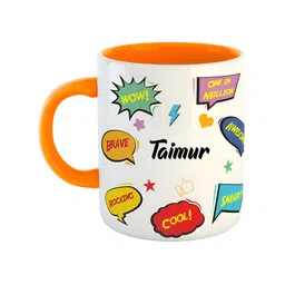 ARTBUG Orange & White Text Or Slogans Printed Ceramic Glossy Personalised Mug 350ml-picture-14
