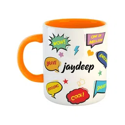 ARTBUG Orange & White Text Or Slogans Printed Ceramic Glossy Personalised Mug 350ml-picture-34