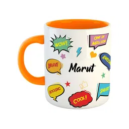 ARTBUG Orange & White Text Or Slogans Printed Ceramic Glossy Personalised Mug 350ml-picture-21