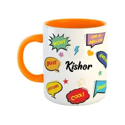 ARTBUG Orange & White Printed Ceramic Glossy Personalized Mug 350 ml-picture-39