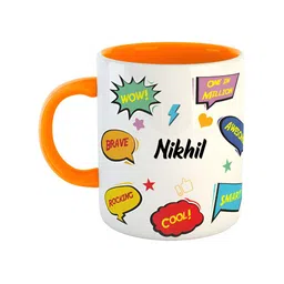 ARTBUG Orange & White Printed Ceramic Glossy Personalized Mug 350 ml-picture-18