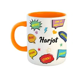 ARTBUG Orange & White Printed Ceramic Glossy Personalized Mug 350 ml-picture-16