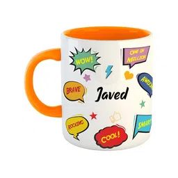 ARTBUG Orange & White Text Printed Personalised Ceramic Glossy Mug 350 ml-picture-18