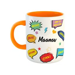 ARTBUG Orange & White Printed Ceramic Glossy Personalized Mug 350 ml-picture-36