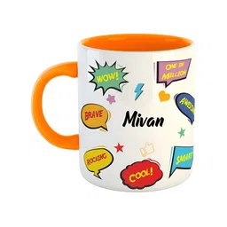 ARTBUG Orange & White Text Or Slogans Printed Ceramic Glossy Personalised Mug 350ml-picture-36