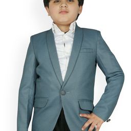 SG YUVRAJ Boys Navy Blue & White Self Design Single-Breasted Regular-Fit Formal Blazer-picture-19