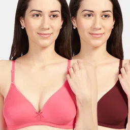 Sonari Women Pack Of 2 Coral & Maroon Solid Non Padded Everyday Bra-picture-10