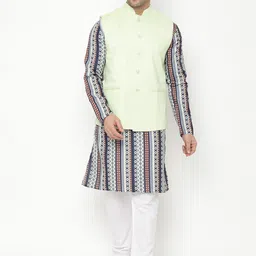 Hangup Men Navy Blue Ethnic Motifs Printed Cotton Blend Kurta Set-picture-25
