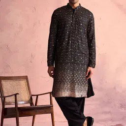 VASTRAMAY Embellished Regular Sequinned Straight Kurta with Patiala-image-56