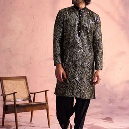 VASTRAMAY Ethnic Motifs Embroidered Sequined Georgette Kurta With Patiala-picture-32