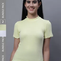 FBAR Pack Of 2 High Neck Bio Washed Pure Cotton Ribbed Tops-picture-27