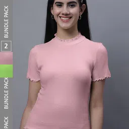 FBAR Pack Of 2 High Neck Ribbed Cotton Tops-picture-41