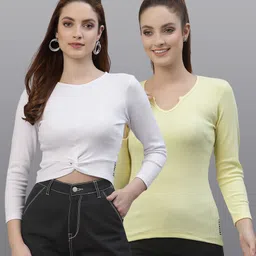 Friskers Pack Of 2 White & Yellow Solid Fitted Tops-image-49