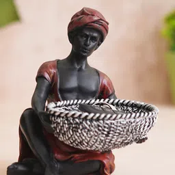 eCraftIndia Copper Sitting Man Idol Carrying Basket Human Figurine Decorative Showpiece-image-11