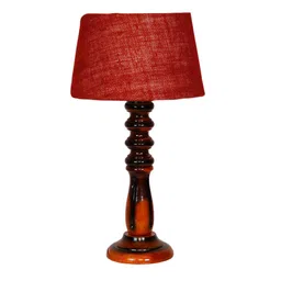 Admiration Maroon Natural Fiber Shade Night Lamp With Wood Base By BrightDaisy image 5