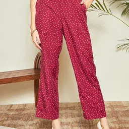 KASSUALLY Maroon Women Ethnic Motifs Printed Tapered Fit High-Rise Trousers-picture-35