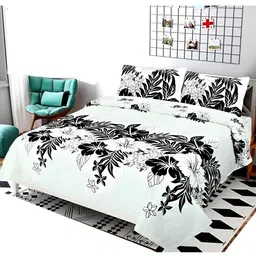 Supreme Home Collective White & Black Printed 144 TC Queen Bedsheet With 2 Pillow Covers-picture-13