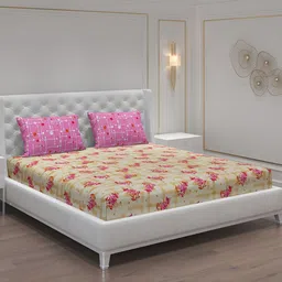 Moca By Monte Carlo Brown & Pink Floral 104 TC Queen Bedsheet with 2 Pillow Covers-picture-39