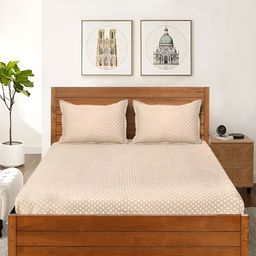 Saral Home Beige & White Floral Cotton 210 TC Queen Bedsheet with 2 Pillow Covers-picture-45