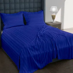 AVI Striped 250 TC Egyptian Cotton King Bedsheet with 2 Pillow Covers-image-93