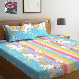 Arrabi Grey & Blue Cartoon Characters 210 TC 2 King Bedsheet with 4 Pillow Covers-picture-35